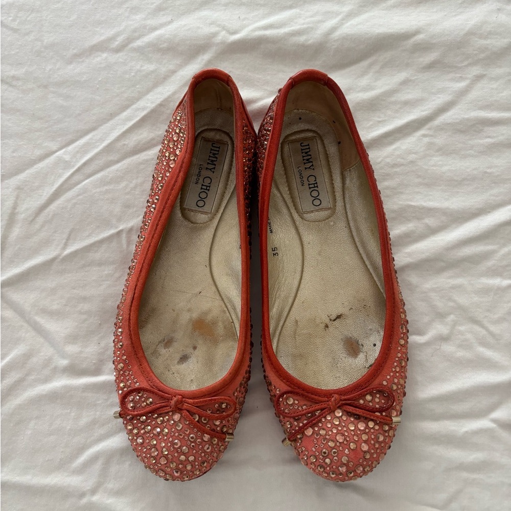 Jimmy Choo orange Embellished Flats